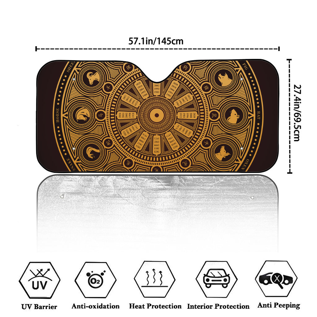 Chinese Zodiac Calendar Signs Print Car Windshield Sun Shade