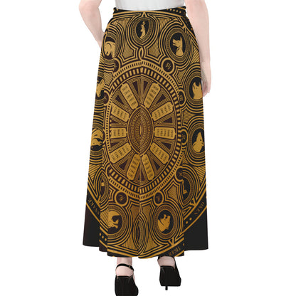 Chinese Zodiac Calendar Signs Print Chiffon Maxi Skirt