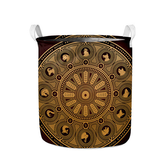 Chinese Zodiac Calendar Signs Print Collapsible Laundry Basket