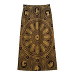 Chinese Zodiac Calendar Signs Print Cotton Front Slit Maxi Skirt