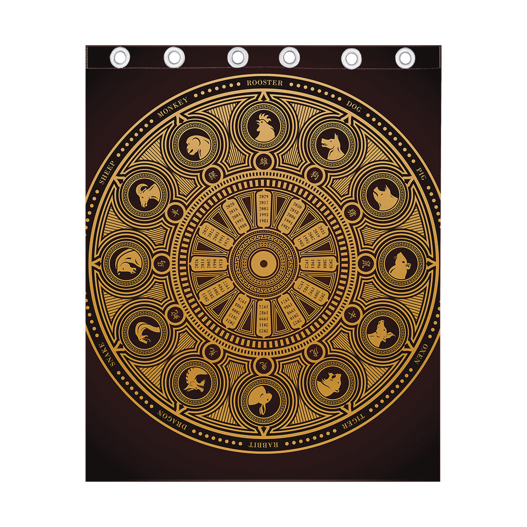 Chinese Zodiac Calendar Signs Print Curtain