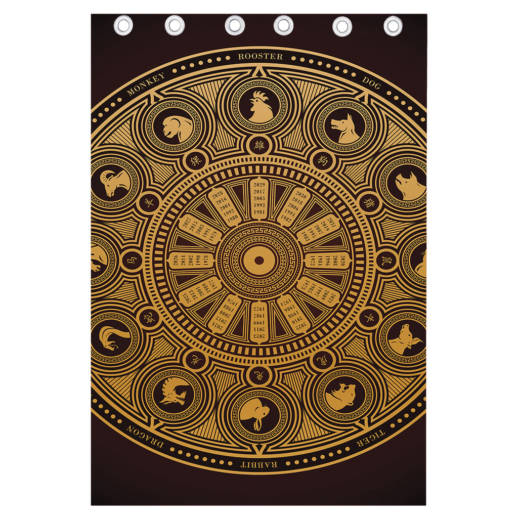 Chinese Zodiac Calendar Signs Print Curtain