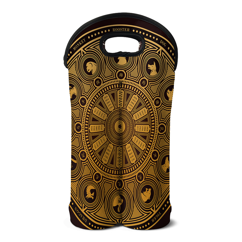 Chinese Zodiac Calendar Signs Print Double Neoprene Wine Tote