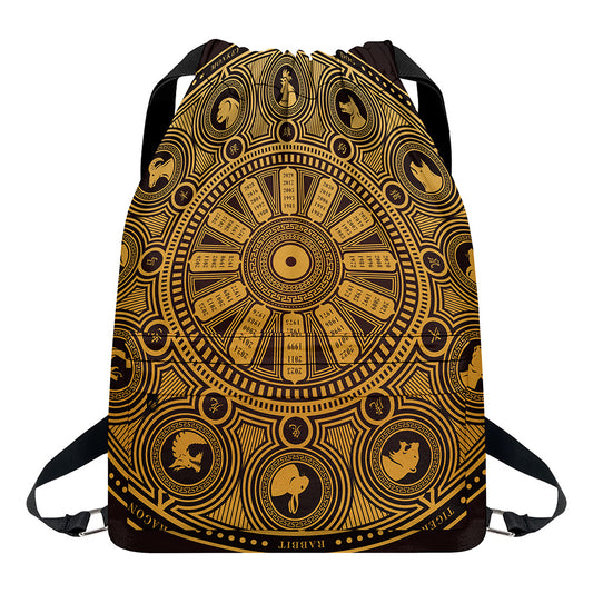 Chinese Zodiac Calendar Signs Print Drawstring Backpack