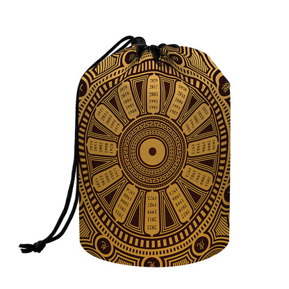 Chinese Zodiac Calendar Signs Print Drawstring Makeup Bag