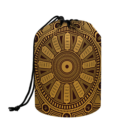 Chinese Zodiac Calendar Signs Print Drawstring Makeup Bag