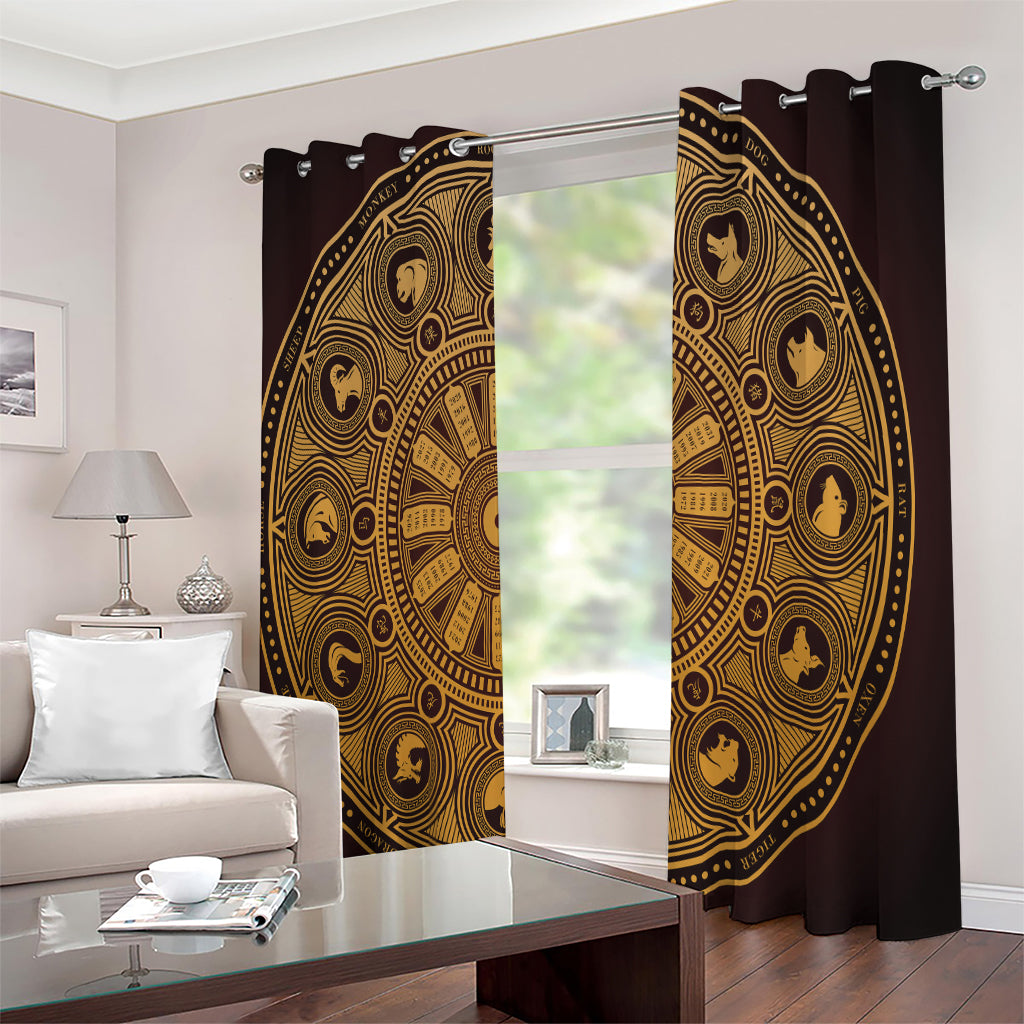 Chinese Zodiac Calendar Signs Print Extra Wide Grommet Curtains