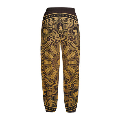 Chinese Zodiac Calendar Signs Print Fleece Lined Knit Pants