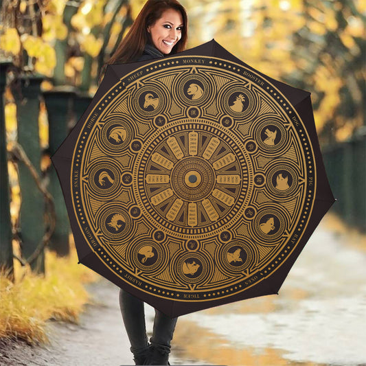 Chinese Zodiac Calendar Signs Print Foldable Umbrella