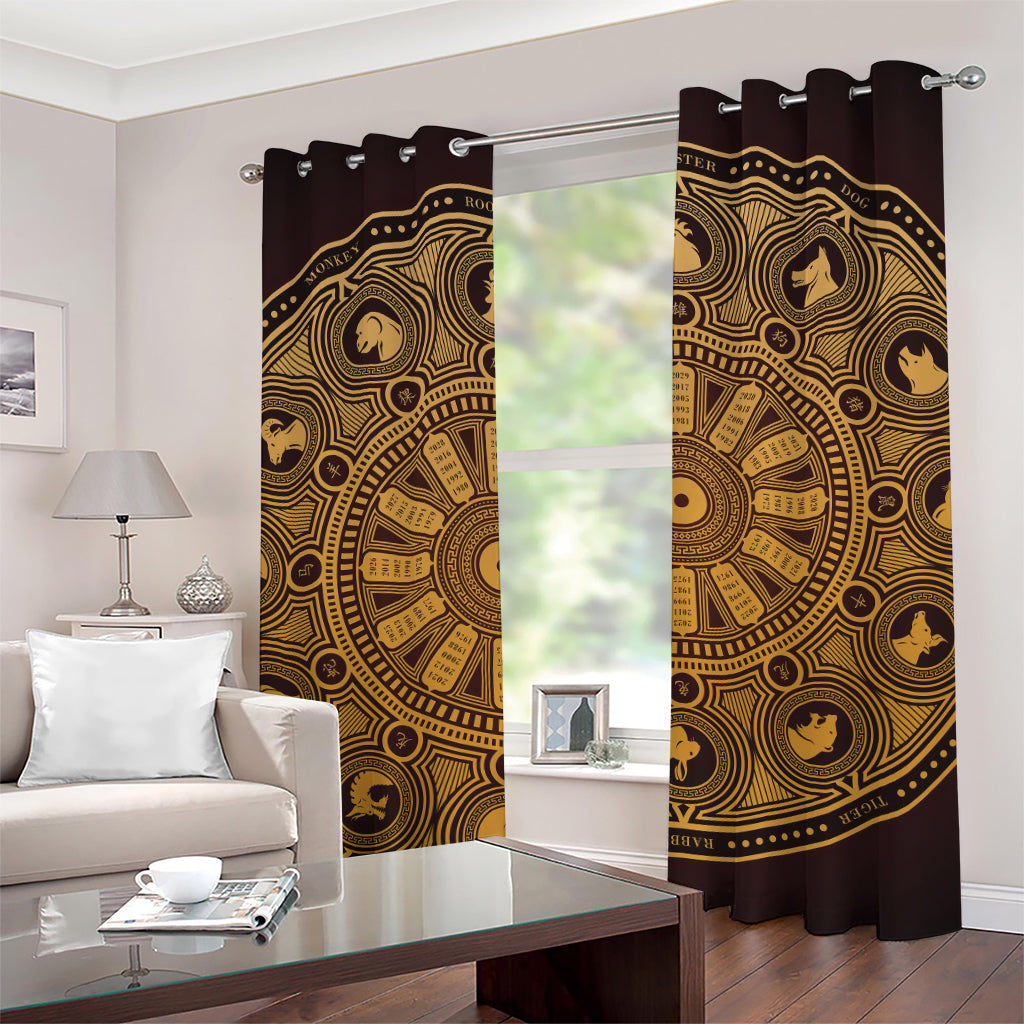 Chinese Zodiac Calendar Signs Print Grommet Curtains