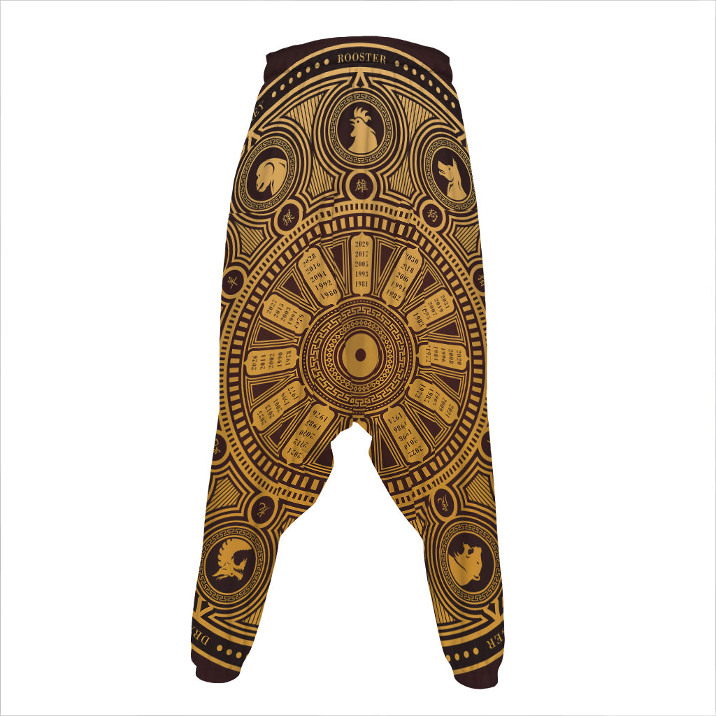 Chinese Zodiac Calendar Signs Print Hammer Pants