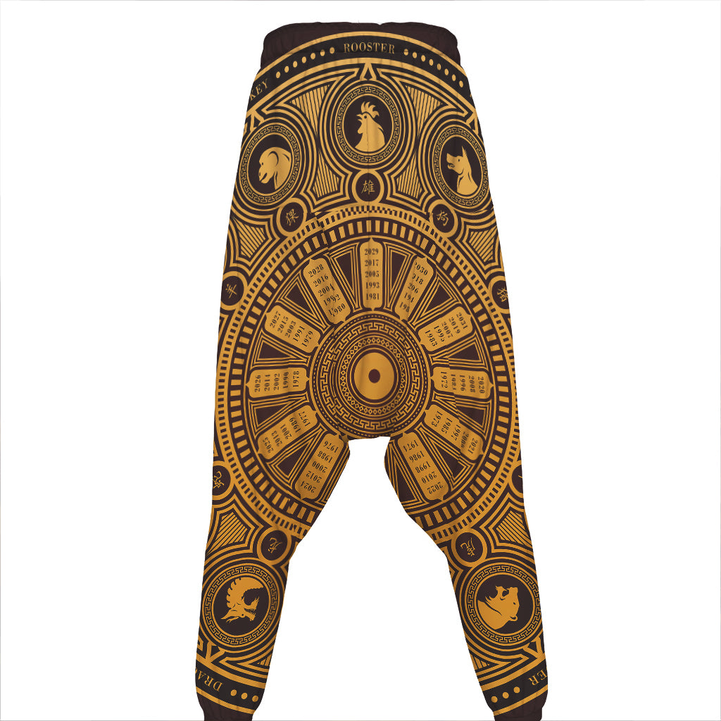 Chinese Zodiac Calendar Signs Print Hammer Pants