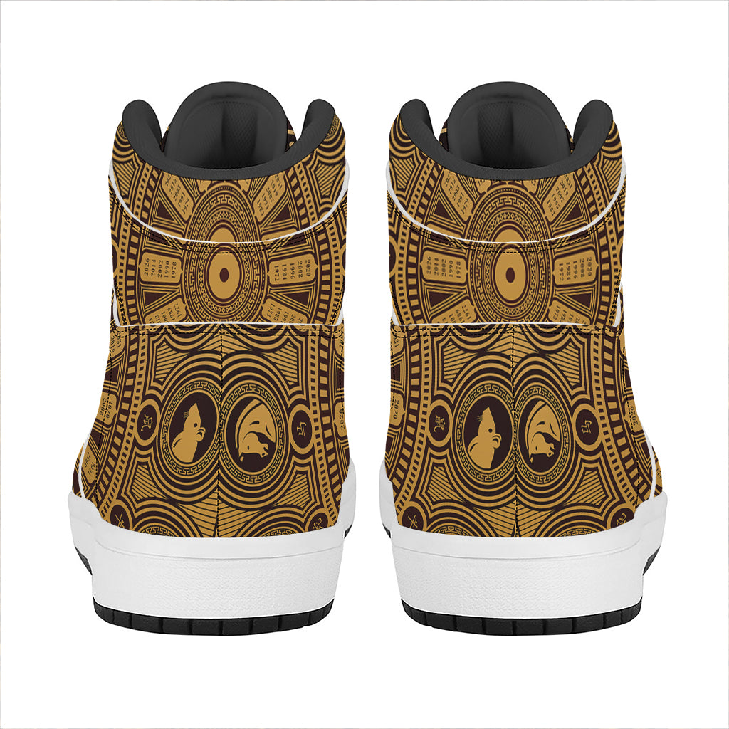 Chinese Zodiac Calendar Signs Print High Top Leather Sneakers