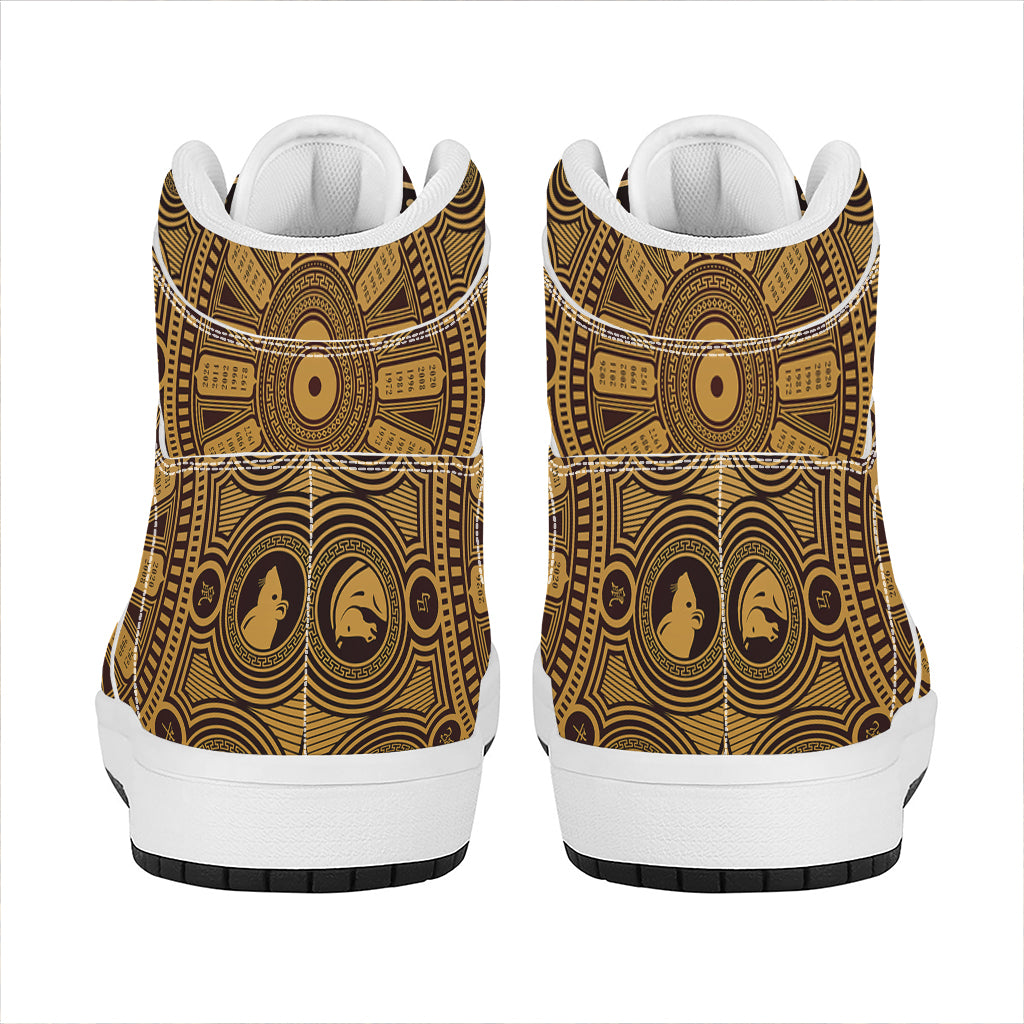 Chinese Zodiac Calendar Signs Print High Top Leather Sneakers