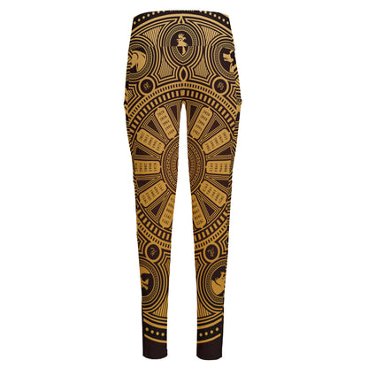 Chinese Zodiac Calendar Signs Print High-Waisted Pocket Leggings