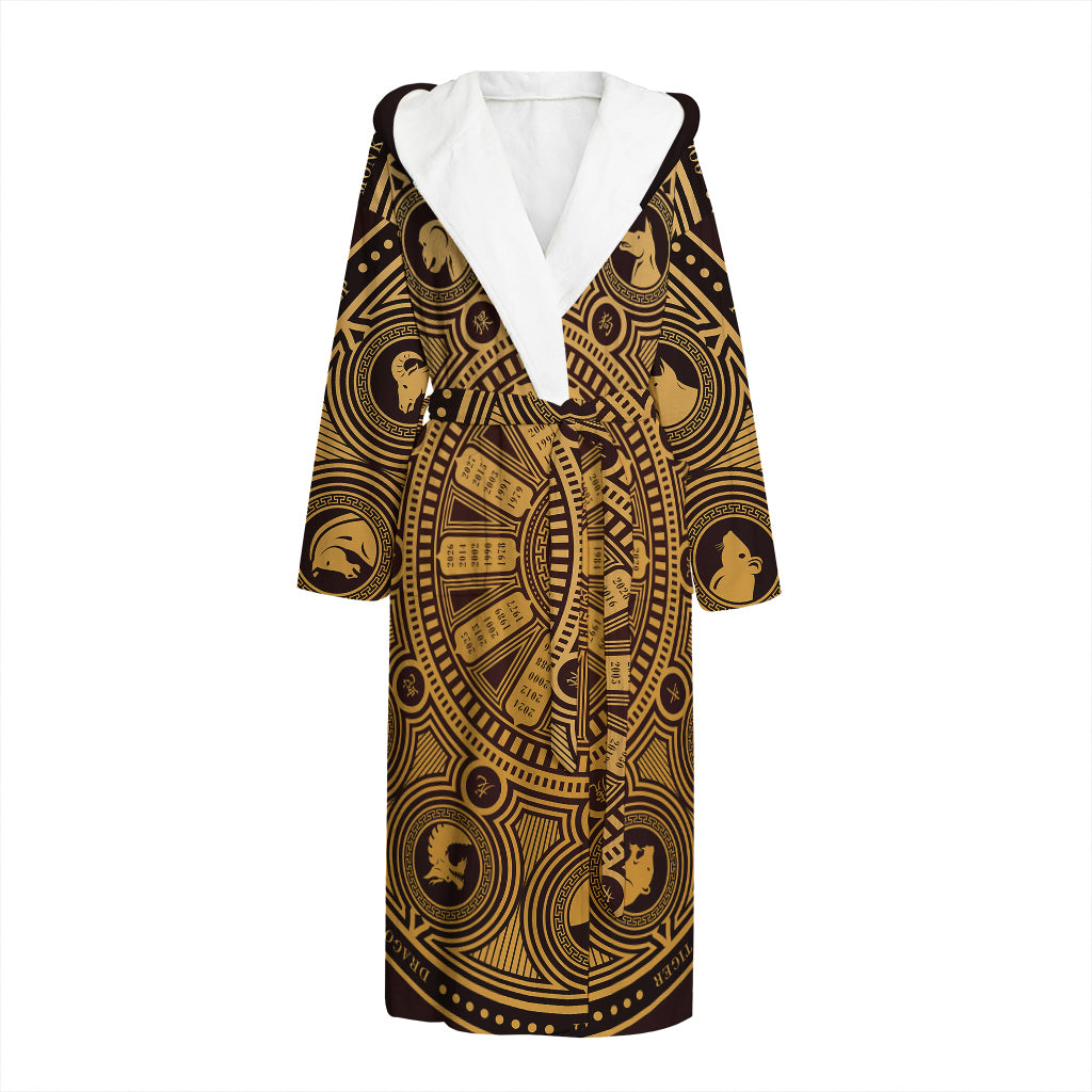 Chinese Zodiac Calendar Signs Print Hooded Bathrobe