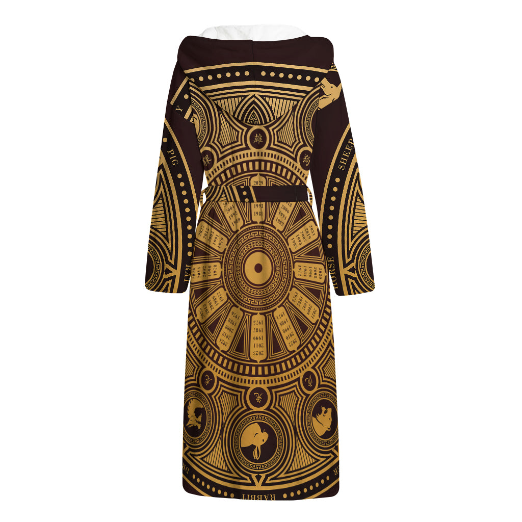 Chinese Zodiac Calendar Signs Print Hooded Bathrobe
