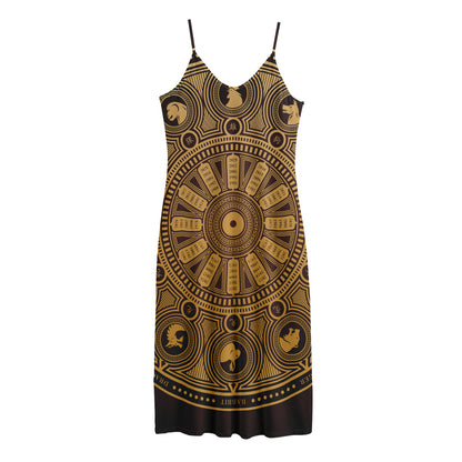 Chinese Zodiac Calendar Signs Print Jersey Midi Cami Dress