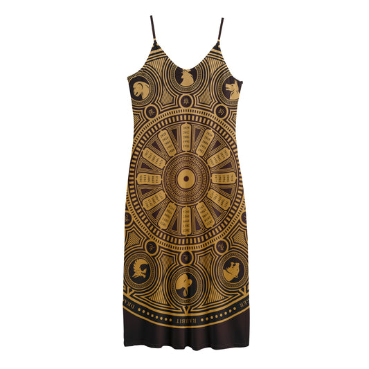 Chinese Zodiac Calendar Signs Print Jersey Midi Cami Dress