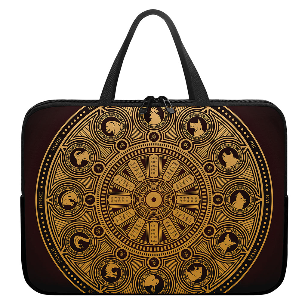 Chinese Zodiac Calendar Signs Print Laptop Sleeve With Handle