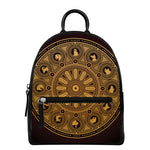Chinese Zodiac Calendar Signs Print Leather Backpack