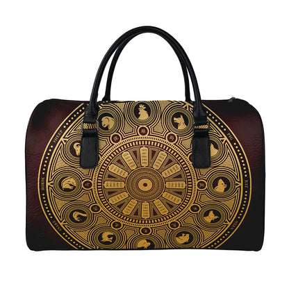 Chinese Zodiac Calendar Signs Print Leather Duffle Bag
