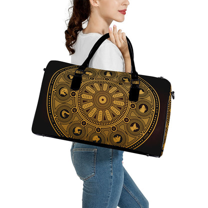 Chinese Zodiac Calendar Signs Print Leather Duffle Bag