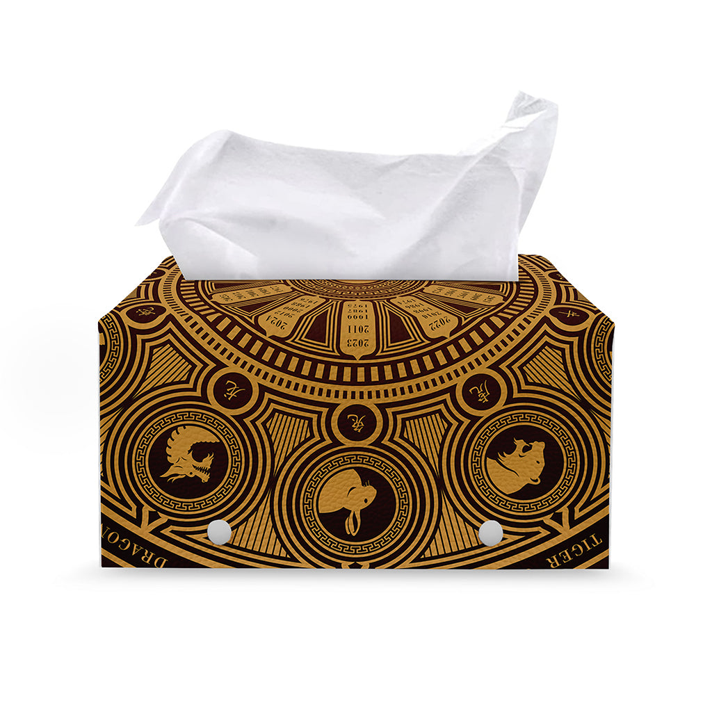 Chinese Zodiac Calendar Signs Print Leather Tissue Box Cover