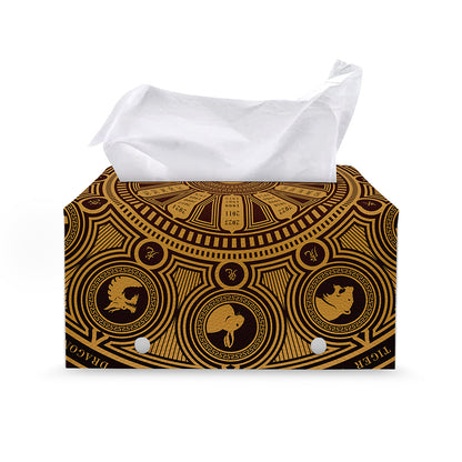 Chinese Zodiac Calendar Signs Print Leather Tissue Box Cover
