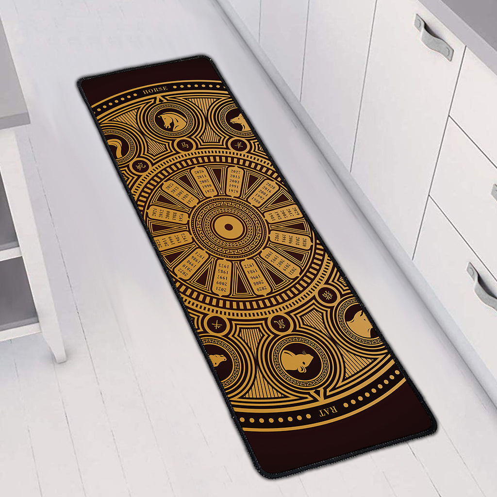 Chinese Zodiac Calendar Signs Print Long Kitchen Mat