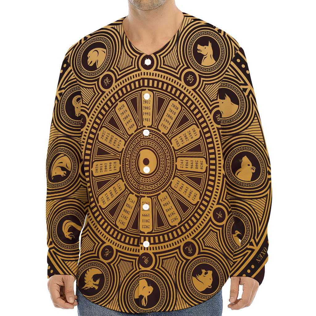 Chinese Zodiac Calendar Signs Print Long Sleeve Baseball Jersey