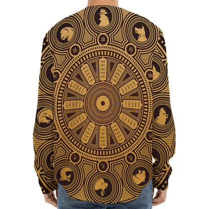 Chinese Zodiac Calendar Signs Print Long Sleeve Baseball Jersey