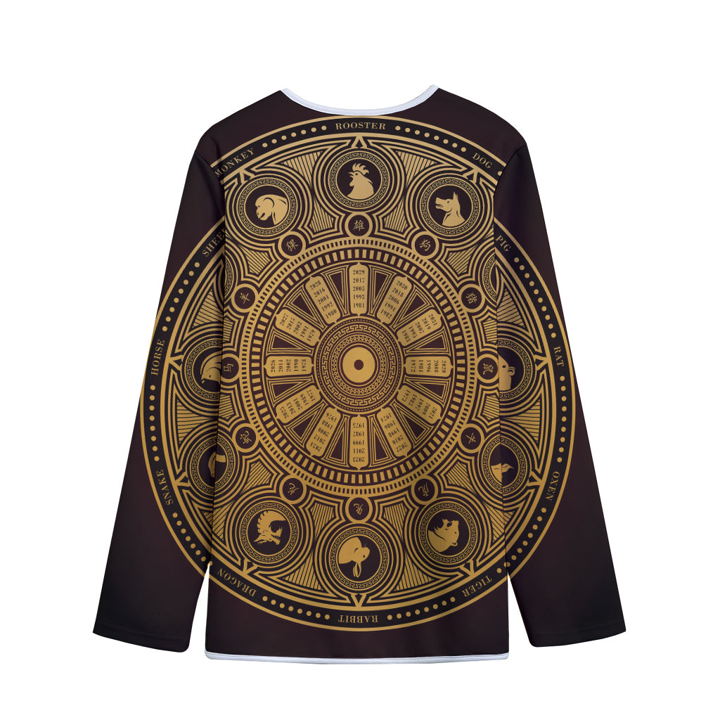 Chinese Zodiac Calendar Signs Print Long Sleeve Short Coat