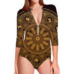 Chinese Zodiac Calendar Signs Print Long Sleeve Swimsuit