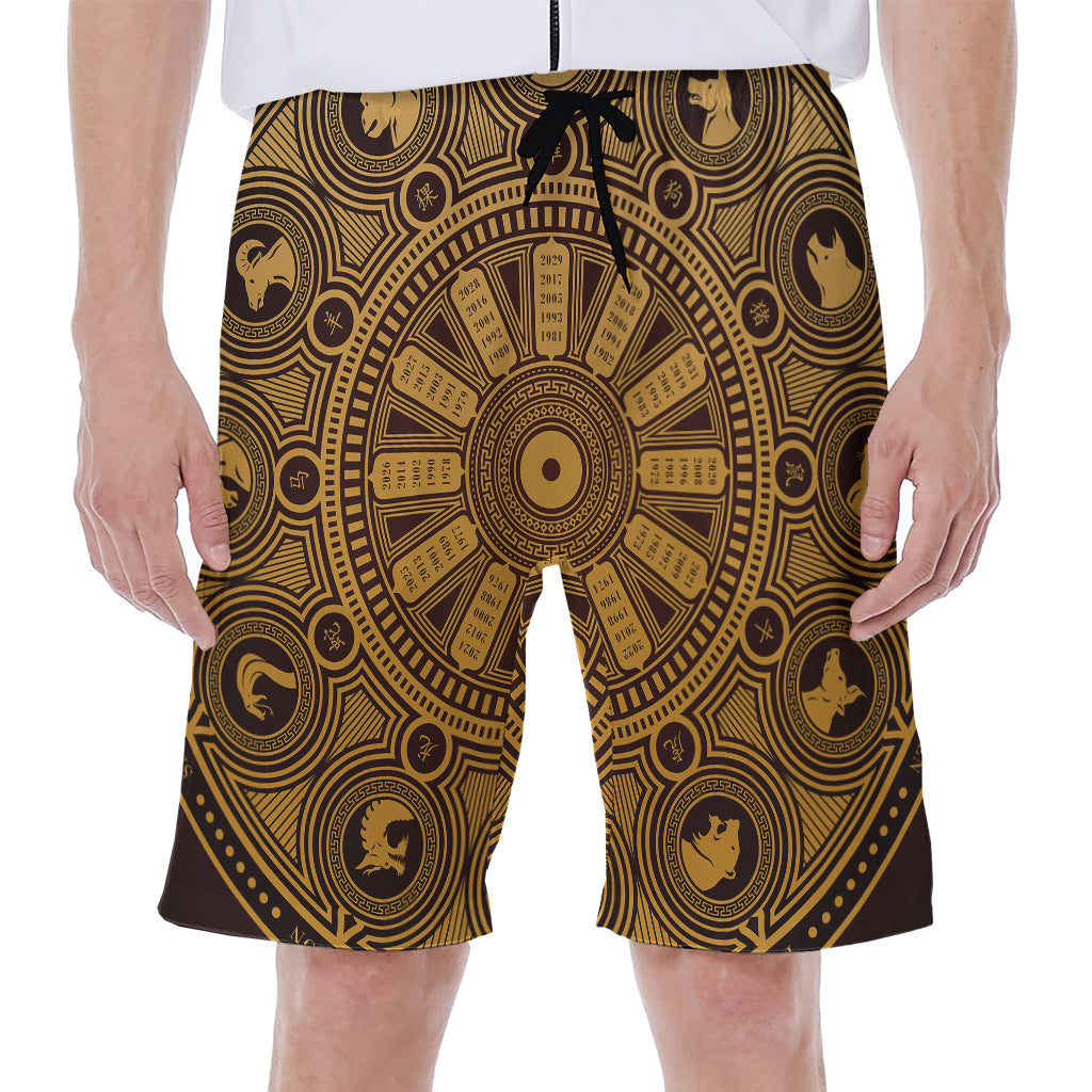 Chinese Zodiac Calendar Signs Print Men's Beach Shorts