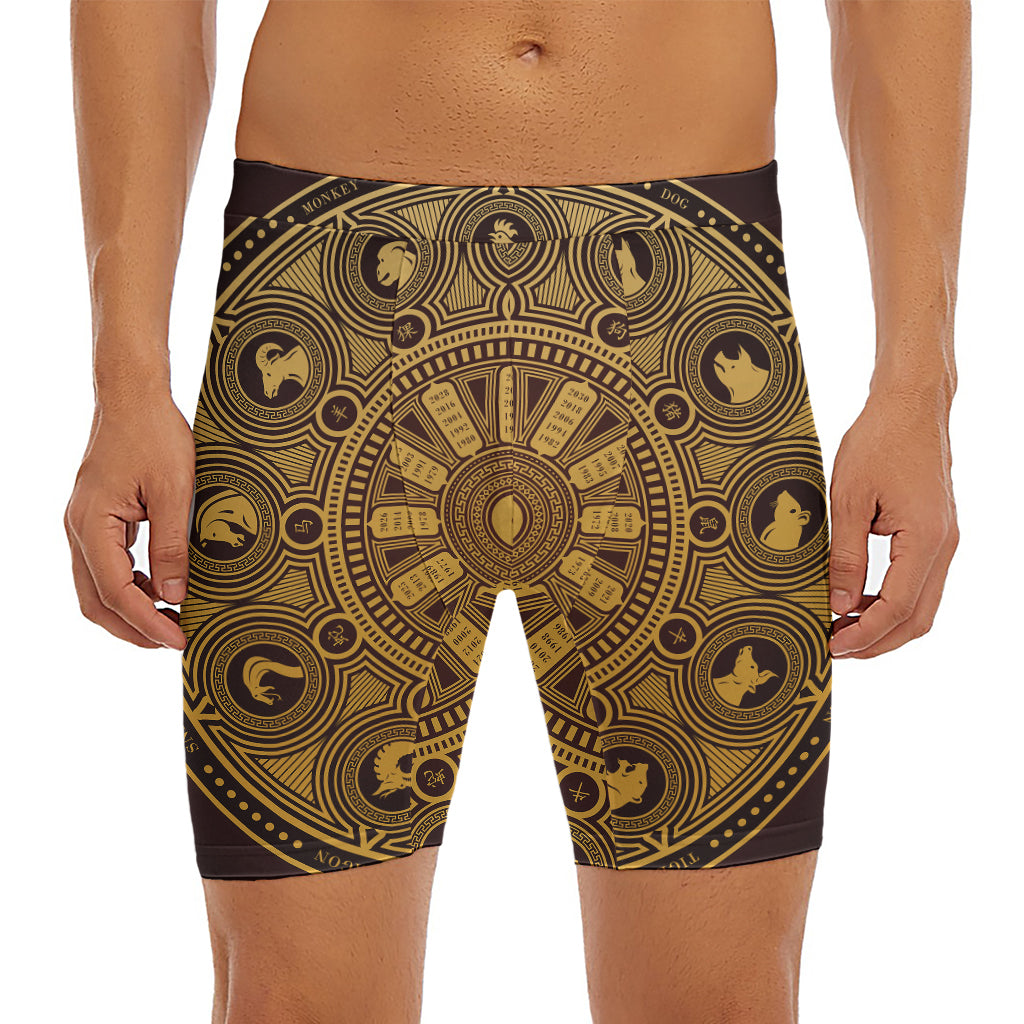 Chinese Zodiac Calendar Signs Print Men's Long Boxer Briefs
