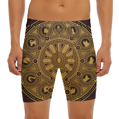 Chinese Zodiac Calendar Signs Print Men's Long Boxer Briefs