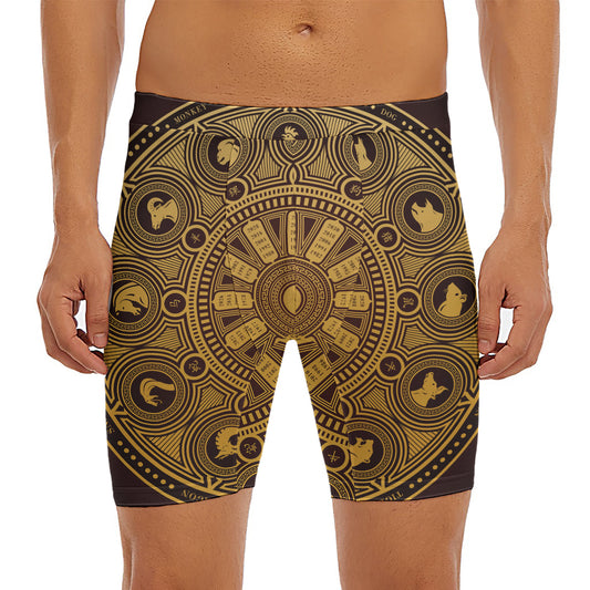 Chinese Zodiac Calendar Signs Print Men's Long Boxer Briefs