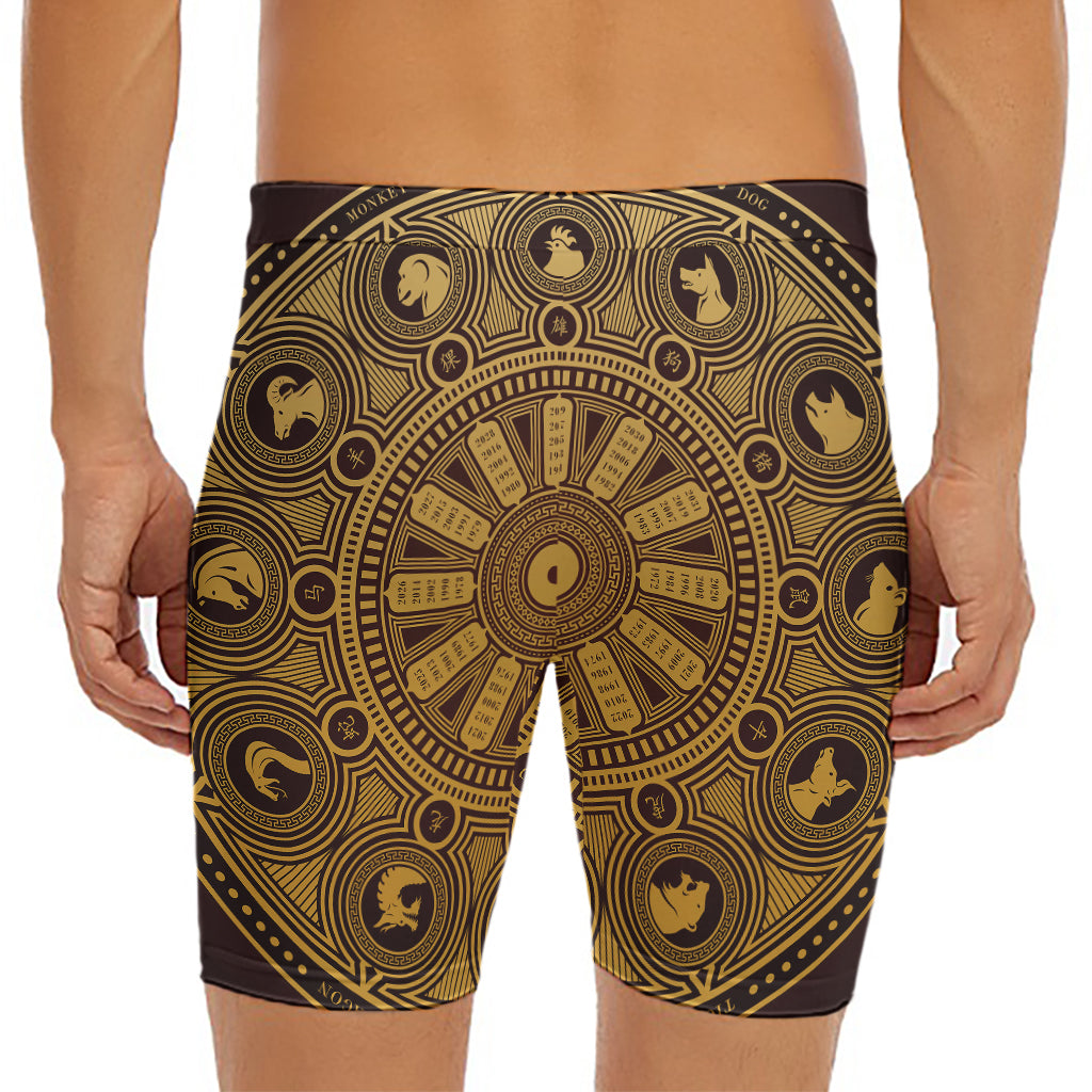 Chinese Zodiac Calendar Signs Print Men's Long Boxer Briefs