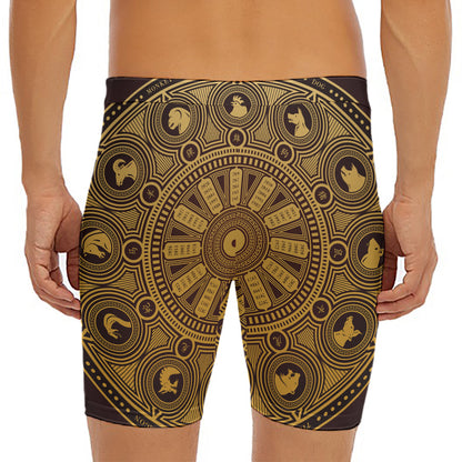 Chinese Zodiac Calendar Signs Print Men's Long Boxer Briefs