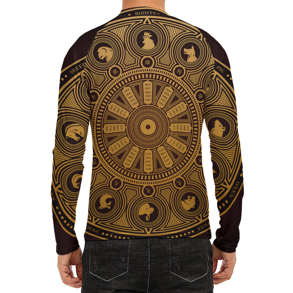 Chinese Zodiac Calendar Signs Print Men's Long Sleeve Rash Guard