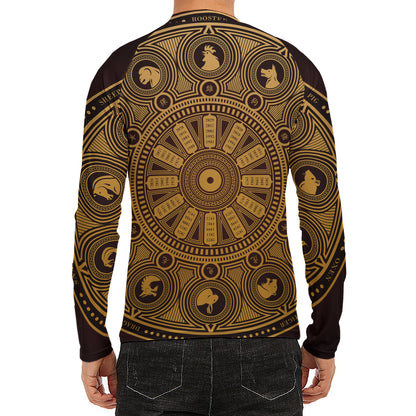 Chinese Zodiac Calendar Signs Print Men's Long Sleeve Rash Guard