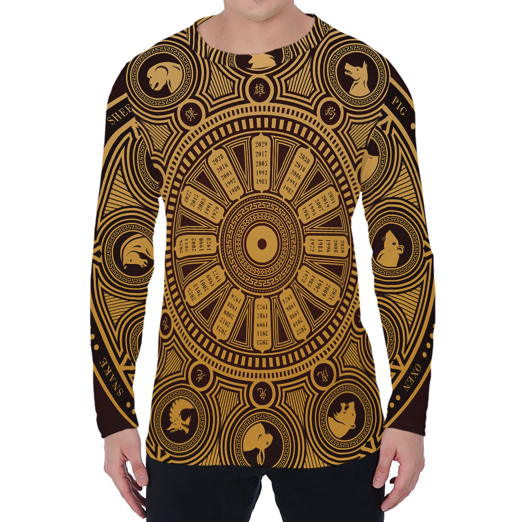 Chinese Zodiac Calendar Signs Print Men's Long Sleeve T-Shirt