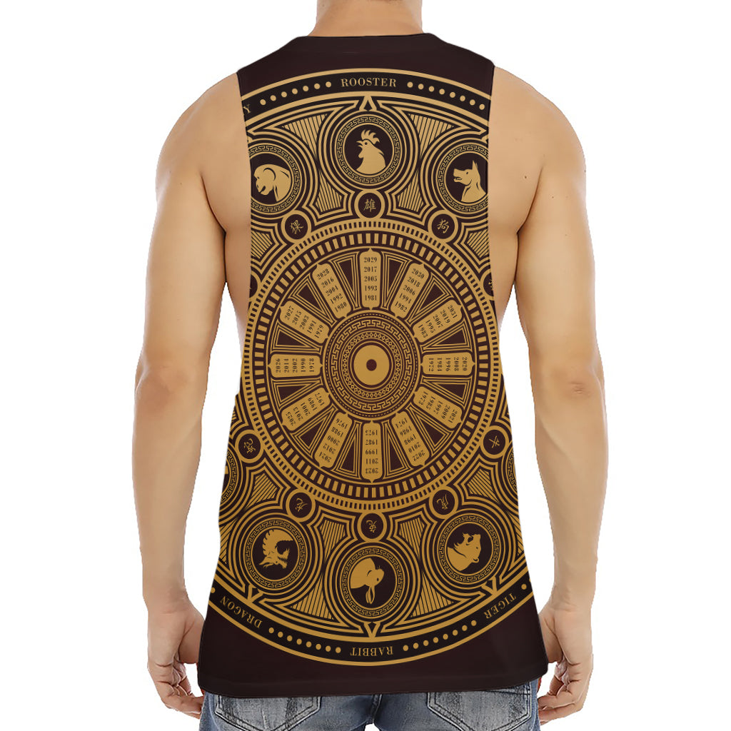 Chinese Zodiac Calendar Signs Print Men's Muscle Tank Top