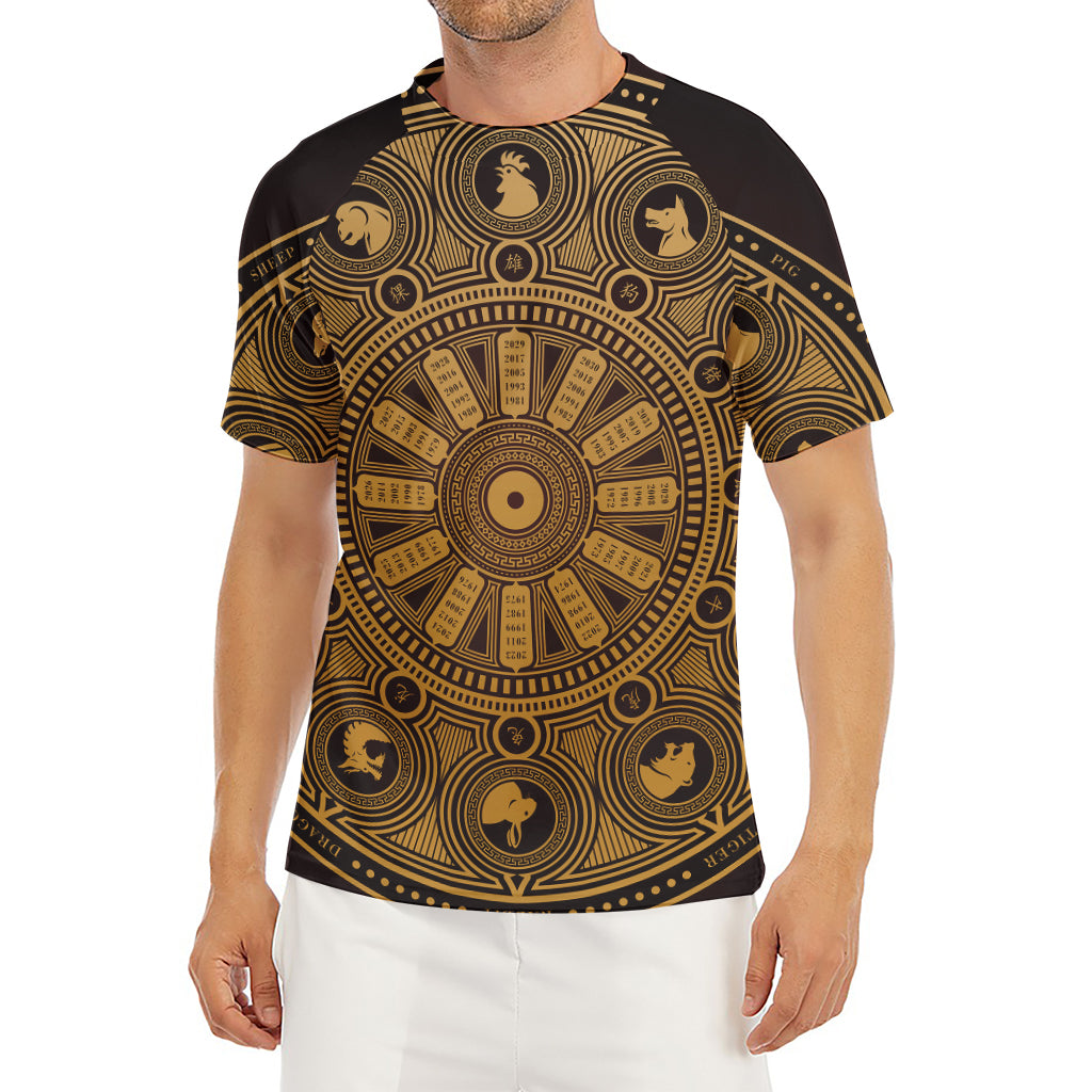 Chinese Zodiac Calendar Signs Print Men's Short Sleeve Rash Guard