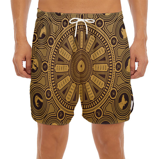 Chinese Zodiac Calendar Signs Print Men's Split Running Shorts