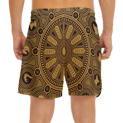 Chinese Zodiac Calendar Signs Print Men's Split Running Shorts