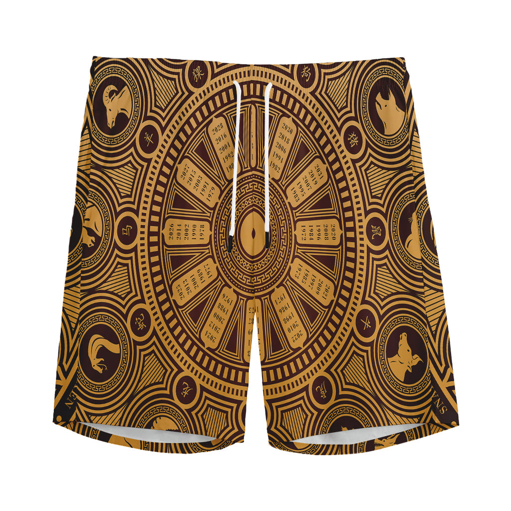 Chinese Zodiac Calendar Signs Print Men's Sports Shorts