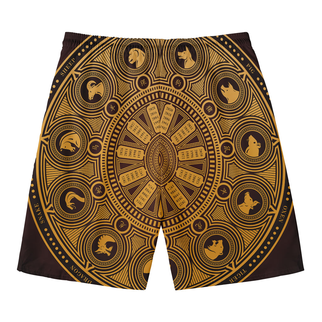 Chinese Zodiac Calendar Signs Print Men's Swim Trunks