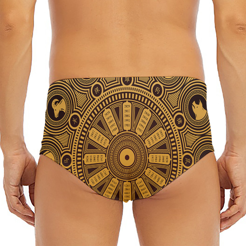 Chinese Zodiac Calendar Signs Print Men's Triangle Swim Briefs